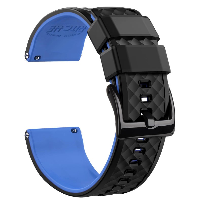سوار ساعة ريتشي هدية عيد الميلاد 24 مم من السيليكون مع نظام إطلاق سريع سوار ساعة مطاطي للرجال والنساء باللون الأسود من الأعلى والأزرق من الأسفل مع مشبك أسود هدايا الفيل الأبيض وملحقات التخزين للرجال
