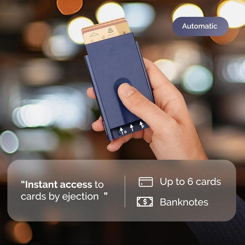 حامل بطاقات ألومنيوم تلقائي، حماية من الاحتيال وإزالة المغناطيسية بتقنية RFID، محفظة نحيفة وبسيطة للرجال والنساء، طراز Slider - Image 2