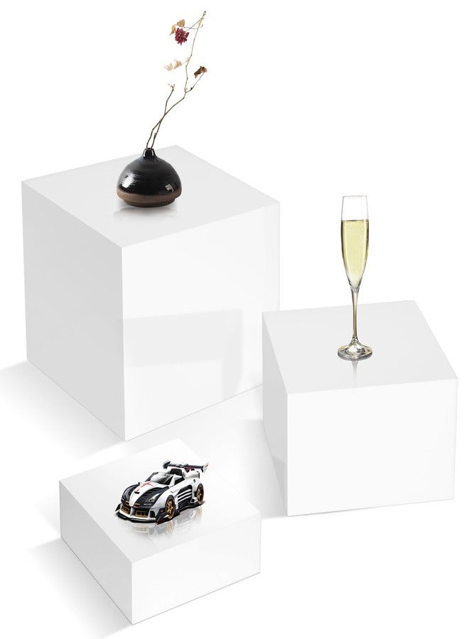 رفوف عرض الطعام من جوينج، رفوف عرض الطعام للحفلات، رفوف بيضاء لعرض الطعام على طاولة الحلويات، رفوف عرض مزخرفة للطعام، صناديق أكريليك بيضاء لعرض الطعام، 3 قطع 8 × 9 × 10 بوصة - Image 1