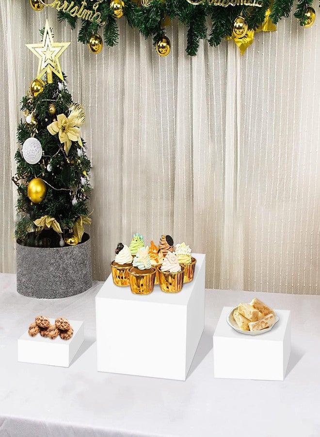 رفوف عرض الطعام من جوينج، رفوف عرض الطعام للحفلات، رفوف بيضاء لعرض الطعام على طاولة الحلويات، رفوف عرض مزخرفة للطعام، صناديق أكريليك بيضاء لعرض الطعام، 3 قطع 8 × 9 × 10 بوصة - Image 5