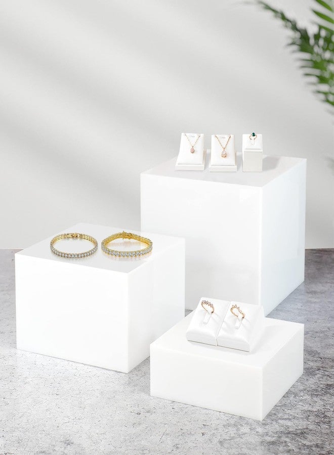 رفوف عرض الطعام من جوينج، رفوف عرض الطعام للحفلات، رفوف بيضاء لعرض الطعام على طاولة الحلويات، رفوف عرض مزخرفة للطعام، صناديق أكريليك بيضاء لعرض الطعام، 3 قطع 8 × 9 × 10 بوصة - Image 4