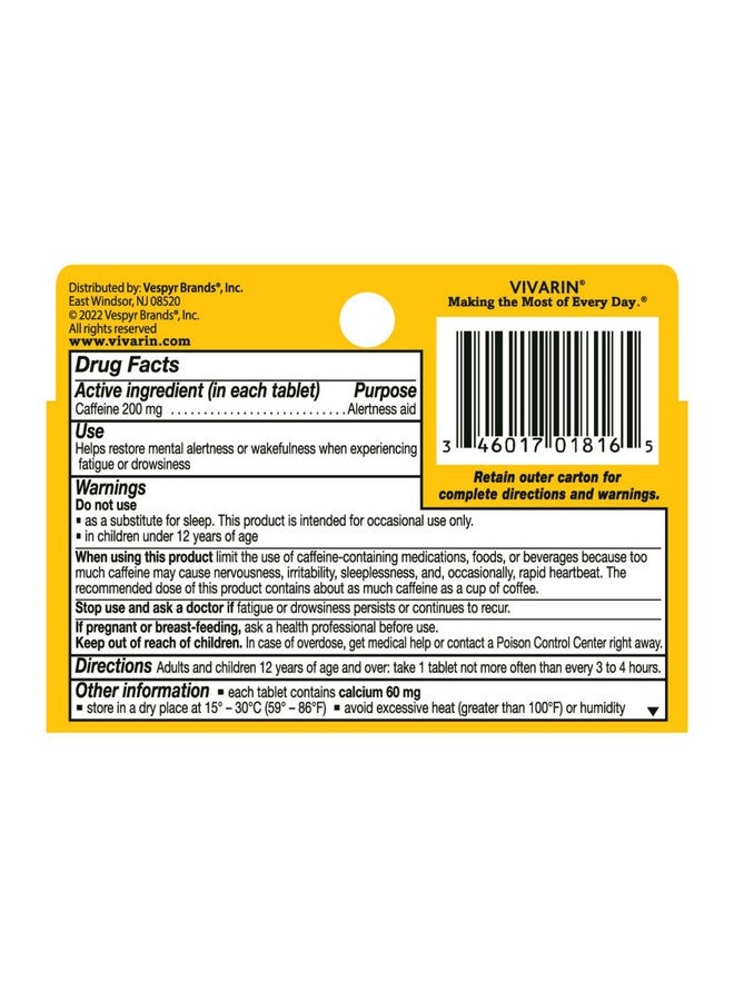 Vivarin , Caffeine Pills, 200Mg Caffeine Per Dose, Safely And Effectively Helps You Stay Awake, No Sugar, Calories Or Hidden Ingredients, Energy Supplement, 16 Tablets - Image 2