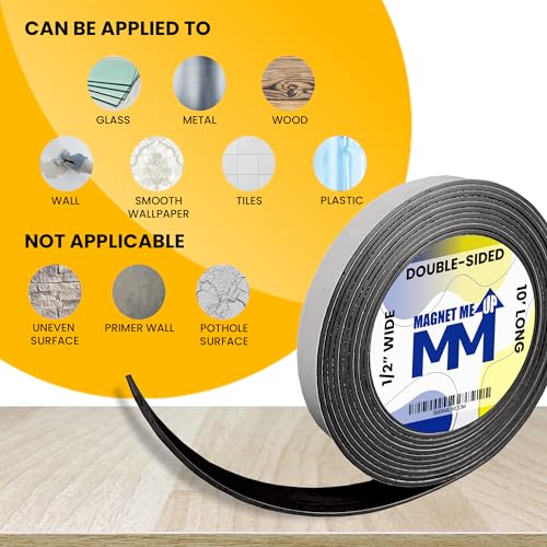 Magnet Me Up Magnet Strip Tape Self Adhesive Double Sided Vinyl Magnetic Tape Strips with Adhesive Backing, Heavy Duty Crafts, DIY Project, Easy to Cut Flexible Magnetic Roll, 10ft x 0.5 inch x 1/16" - Image 5