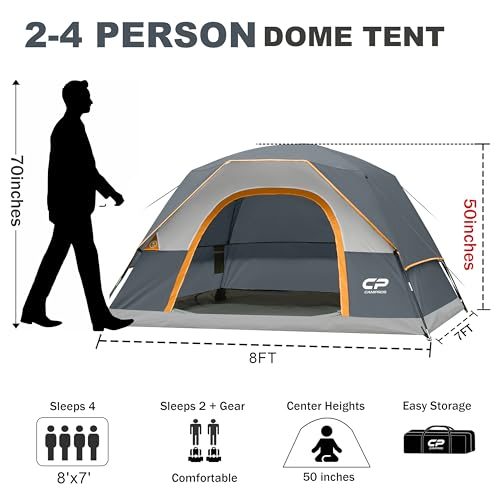 CAMPROS CP 4 Person Camping Tent, Waterproof Dome Tent with Rainfly, Easy Setup Portable Tent with Mesh Window & Carry Bag for Camping - Image 2