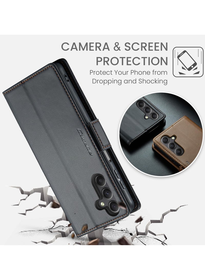 CaseMe Phone Case Luxury PU Leather Design Anti Fingerprint 023 Flip Cover Card Slot Holder Cover For Samsung Galaxy A24 (Black) - Image 2