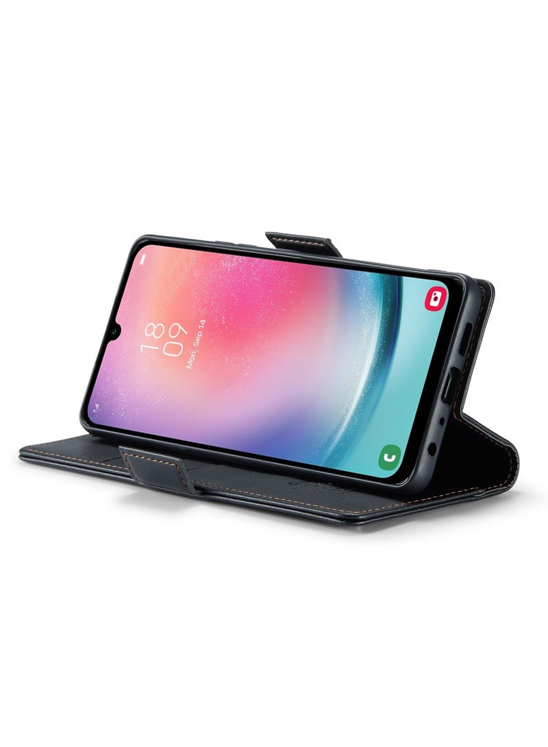 CaseMe Phone Case Luxury PU Leather Design Anti Fingerprint 023 Flip Cover Card Slot Holder Cover For Samsung Galaxy A24 (Black) - Image 3