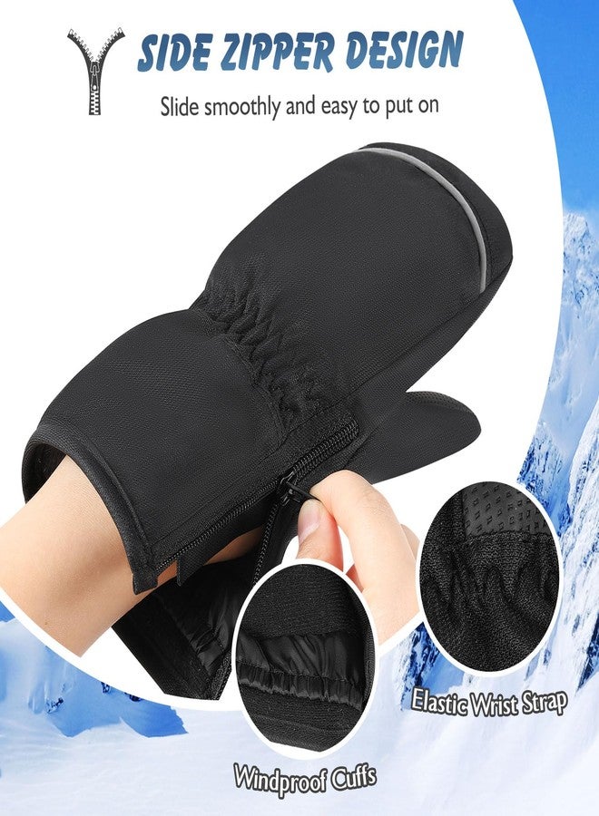 MoKo Kids Winter Gloves, Waterproof Non-Slip Zippered Snow Gloves, Warm Velvet Ski Gloves for Ages 6-8 Kids, Outdoor Activities Winter Gloves, M, Black - Image 2