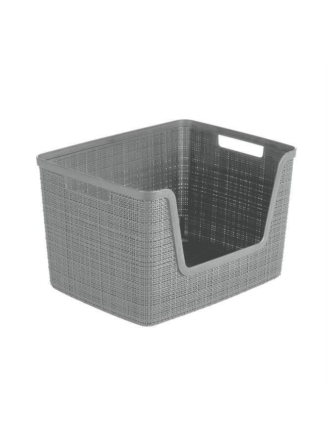 Curver Set of 4 Large 18L Easy Access Jute Decorative Plastic Organization and Storage Baskets - Perfect Bins for Home Office, Closet Shelves, Kitchen Pantry and All Bedroom Essentials, Grey - Image 1
