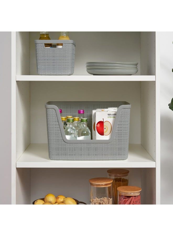 Curver Set of 4 Large 18L Easy Access Jute Decorative Plastic Organization and Storage Baskets - Perfect Bins for Home Office, Closet Shelves, Kitchen Pantry and All Bedroom Essentials, Grey - Image 2