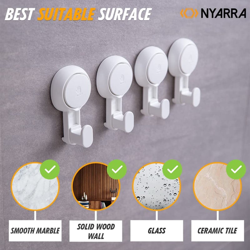 Nyarra Vacuum Suction Hooks,Wall Clips For Hanging Towel,Clothes,Kitchen Utensils,Drill-Free Installation,Removable & Reusable Wall Mounted Bathroom Hanger,Pack Of 2 (Thick Hooks [Nr-0553])-Abs,White - Image 5