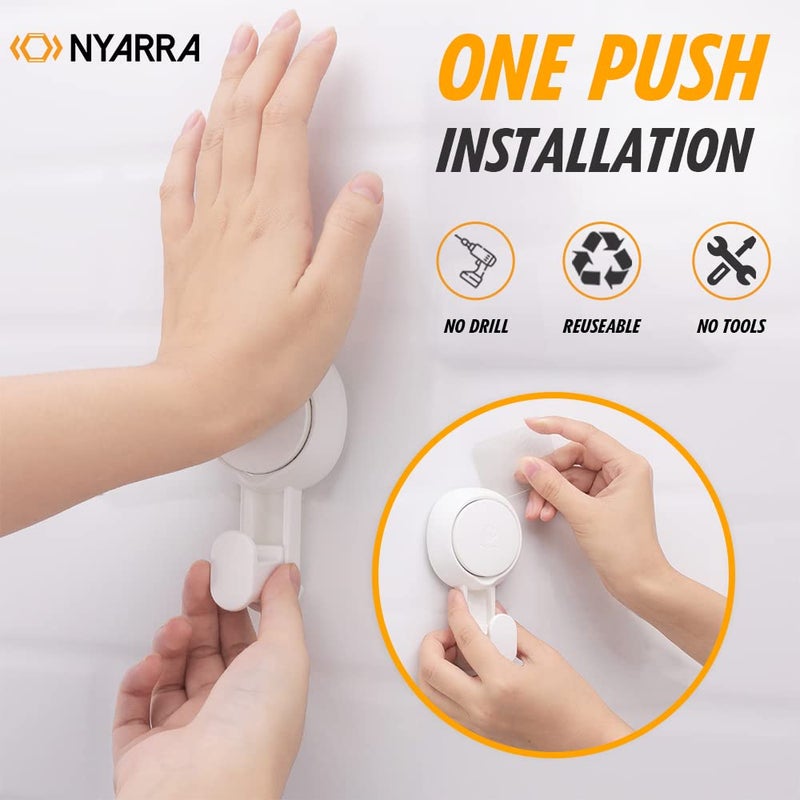 Nyarra Vacuum Suction Hooks,Wall Clips For Hanging Towel,Clothes,Kitchen Utensils,Drill-Free Installation,Removable & Reusable Wall Mounted Bathroom Hanger,Pack Of 2 (Thick Hooks [Nr-0553])-Abs,White - Image 2