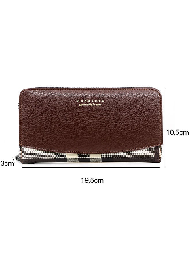 MenBense Fashion Checkered Stitching Men's Long Wallet Large Capacity Clutch Bag with Strap - Image 2
