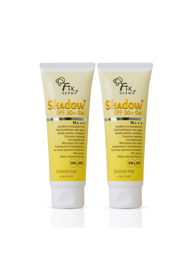 FIXDERMA Shadow Sunscreen Spf 30+ Gel Pa+++ Sunscreen For Oily Skin Sun Screen Protector Spf 30 Sunscreen For Body & Face Uva & Uvb Protection Sunscreen For Women & Men 75Gm (Pack Of 2)  - Image 1