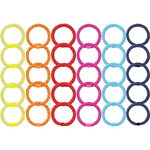 Funtopia Bracelet Hair Ties for Women Girls, Funtopia 30 Pcs Colorful Elastics Hair Bands Ponytail Holders for Thick Hair, No Metal No Damage Soft Hair Ties with Bead, Bulk Set - Image 2