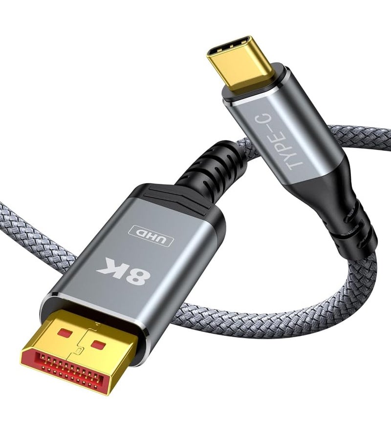GANIX USB C to DisplayPort Cable 6FT, Capshi Type C to DP 1.4 Cable 32.4Gbps 8K@60Hz Braided Thunderbolt 3/4 to DP Cord Compatible with iPad, MacBook Pro/Air, Surface, iMac, Galaxy, XPS - Image 1