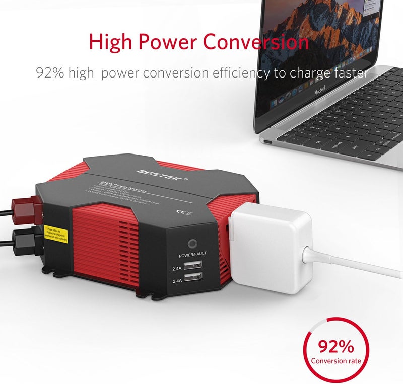 بيستك محول طاقة 500W لشحن السيارة من 12V إلى 240V 230V مع مقبس بريطاني و4 منافذ USB، محول طاقة تلقائي للسفر والتخييم والمركبات الترفيهية - Image 4