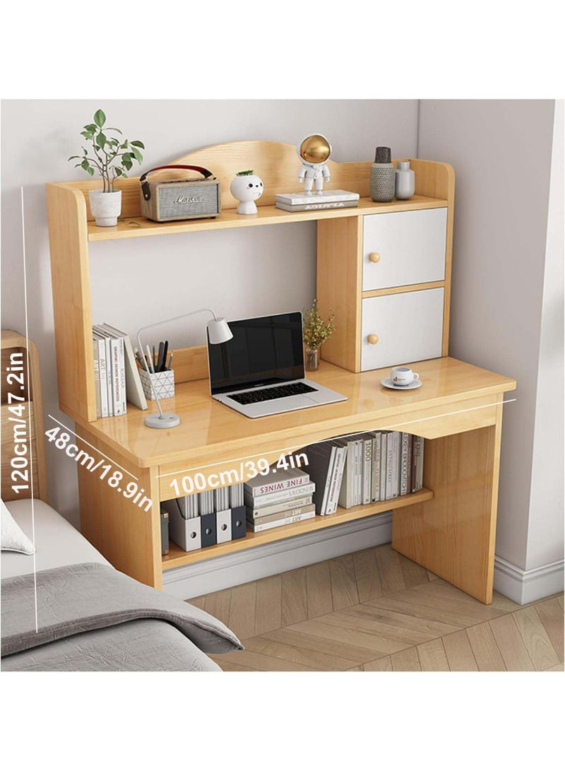 عالية الجودة مكتب منزلي مع رف تخزين، مكتب كمبيوتر خشبي، محطة عمل حديثة وبسيطة، طاولة دراسة وكتابة، طاولة ألعاب للمنزل والمكتب (100 * 48 * 120 سم (خشب)) - Image 3