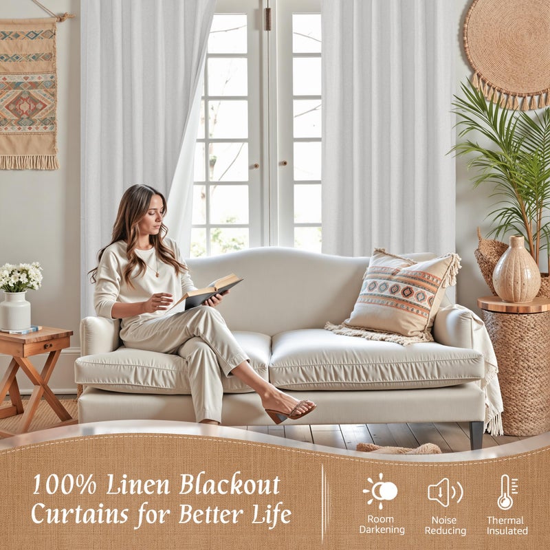 LAMIT 100% Blackout Short Linen Curtains, 40 Inch Length Linen Textured Thermal Curtains Back Tab and Rod Pocket Neutral Panels with White Liner for Kitchen/Windows, 2 Panels, 42 x 40 Inch, Light Grey - Image 3
