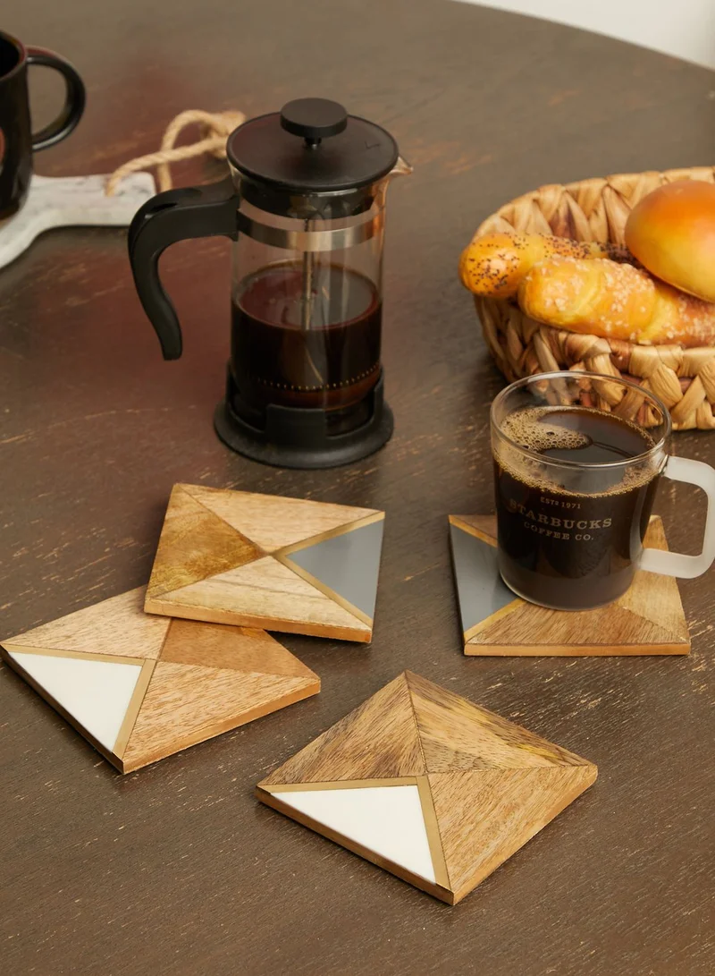 AURORA Set Of 4 Wood & Resin Square Coasters