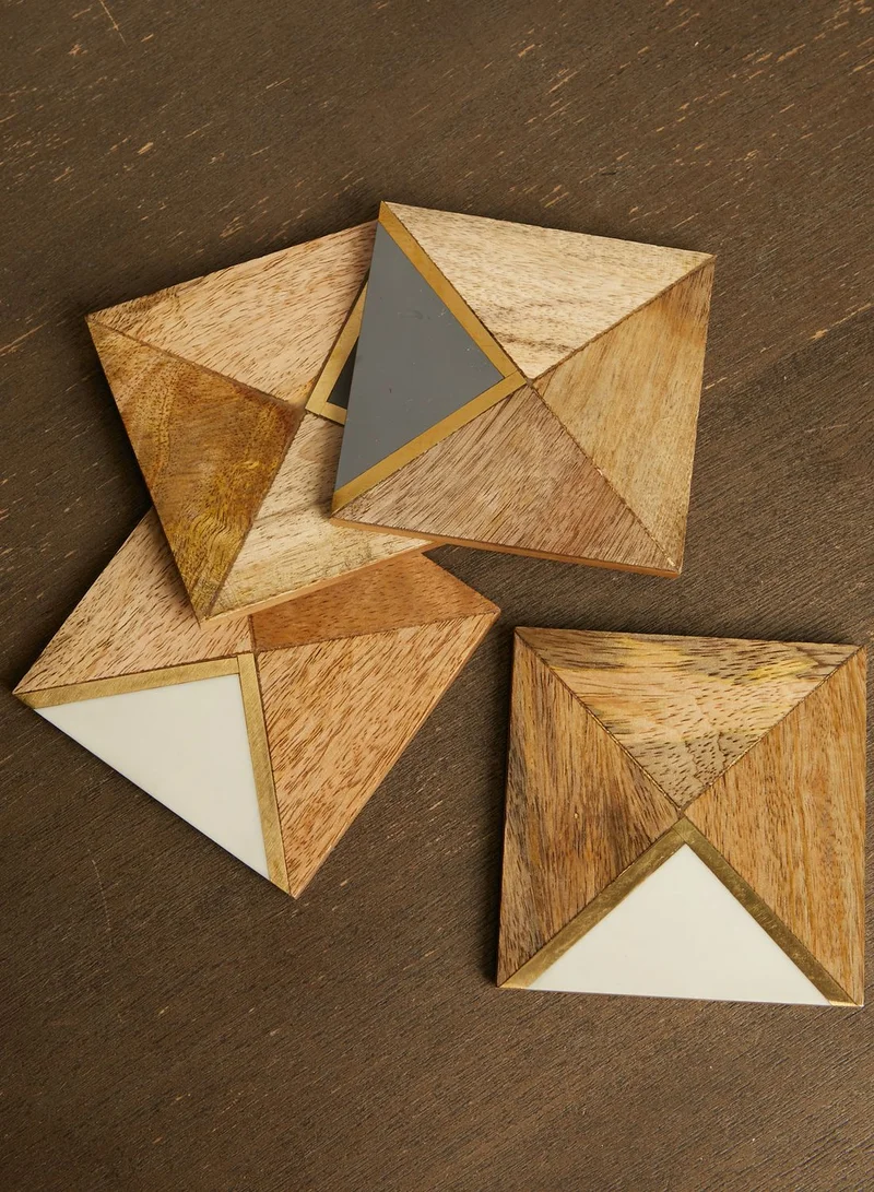 AURORA Set Of 4 Wood & Resin Square Coasters