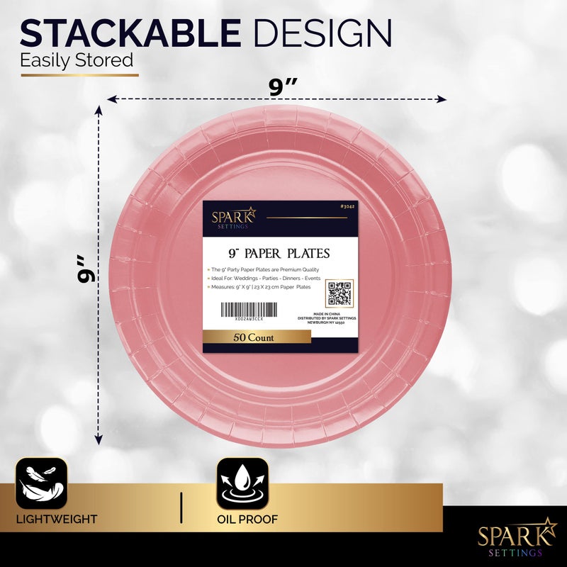 Amcrate Paper Dinner Plates Pink  8 1/2 Inches Paper Plates Disposable  Strong and Sturdy Disposable Plates for Party  Dinner  Holiday  Picnic  or Travel Party Plates  Pack of 50 - Image 3