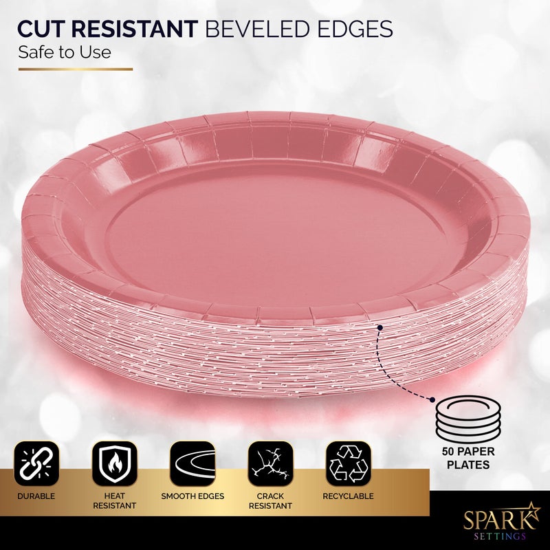 Amcrate Paper Dinner Plates Pink  8 1/2 Inches Paper Plates Disposable  Strong and Sturdy Disposable Plates for Party  Dinner  Holiday  Picnic  or Travel Party Plates  Pack of 50 - Image 4