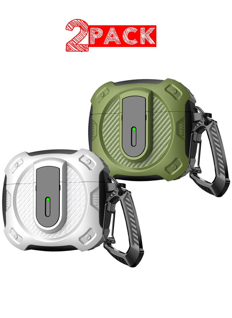 CATANES - 2Packs Airpods 4 Case Hard Shell Protective Armor LED Visible Wireless Charging Case Cover with Lock - White Green - Image 1