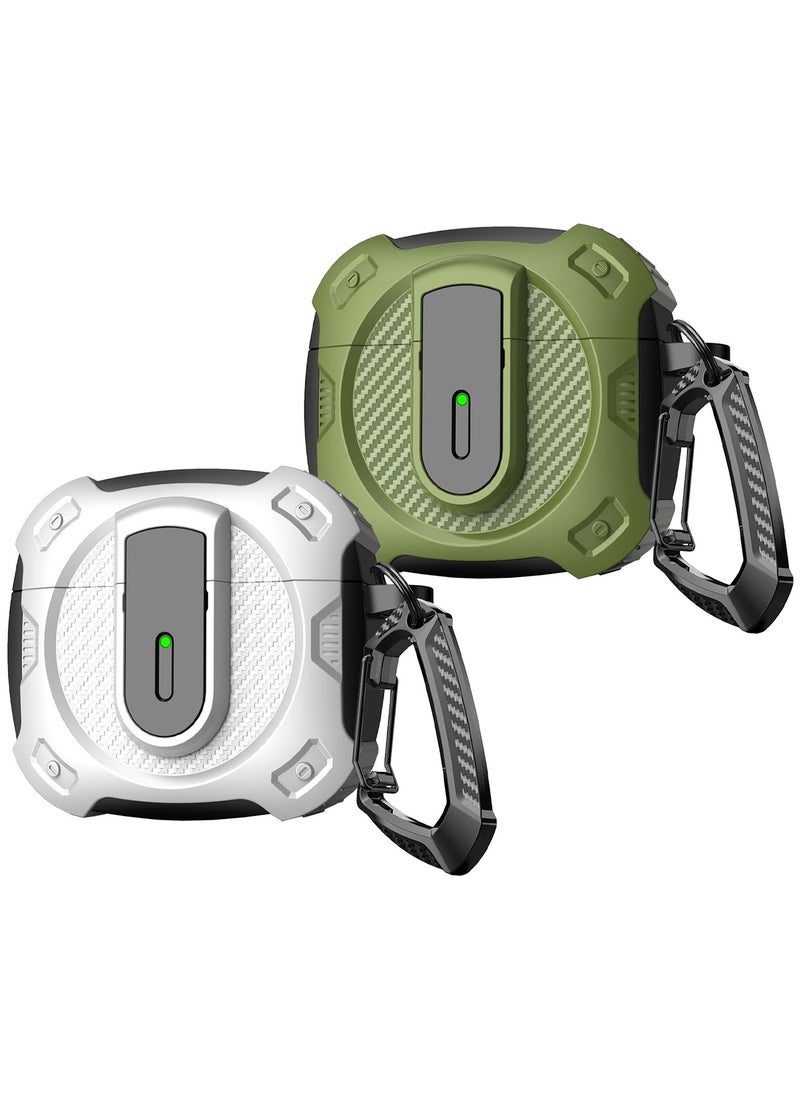 CATANES - 2Packs Airpods 4 Case Hard Shell Protective Armor LED Visible Wireless Charging Case Cover with Lock - White Green - Image 1