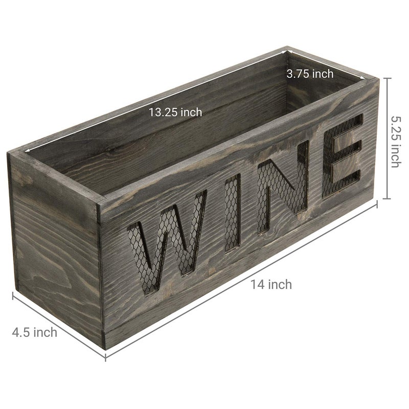 MyGift Wine Cork Holder Wall Mount, Decorative Vintage Wood Open Top Cork Holder Box with Cutout WINE Display, Metal Wire Mesh Backing for Kitchen, Bar (Gray) - Image 5