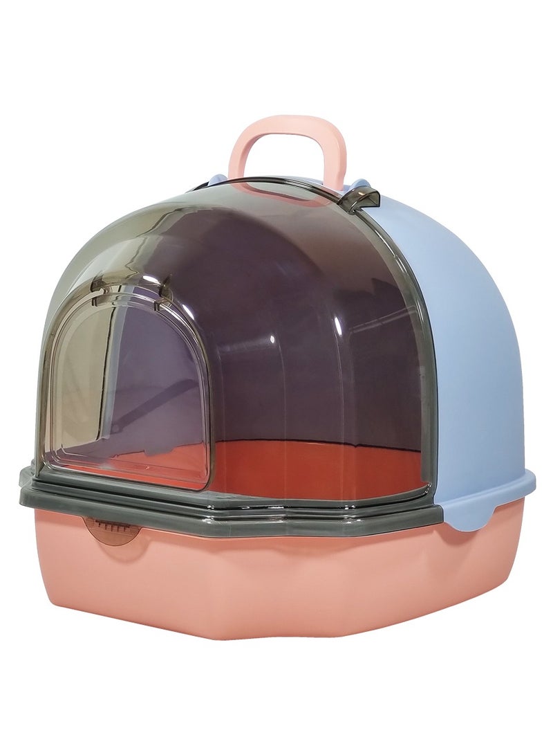 MAJIBAO Enclosed cat litter box with Portable handle, Transparent cover, Litter scoop, and Sand drop filter, Anti-odor & Leak-proof pet toilet for indoor cats and kittens 54 cm (Pink)  - Image 1