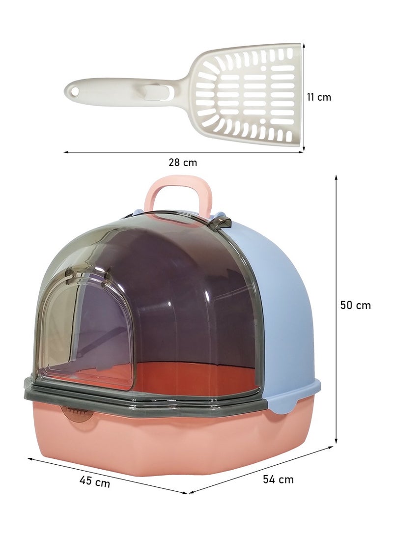 MAJIBAO Enclosed cat litter box with Portable handle, Transparent cover, Litter scoop, and Sand drop filter, Anti-odor & Leak-proof pet toilet for indoor cats and kittens 54 cm (Pink)  - Image 2