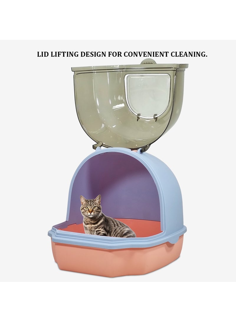 MAJIBAO Enclosed cat litter box with Portable handle, Transparent cover, Litter scoop, and Sand drop filter, Anti-odor & Leak-proof pet toilet for indoor cats and kittens 54 cm (Pink)  - Image 4
