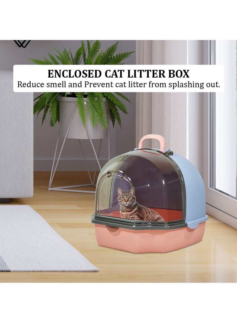 MAJIBAO Enclosed cat litter box with Portable handle, Transparent cover, Litter scoop, and Sand drop filter, Anti-odor & Leak-proof pet toilet for indoor cats and kittens 54 cm (Pink)  - Image 5