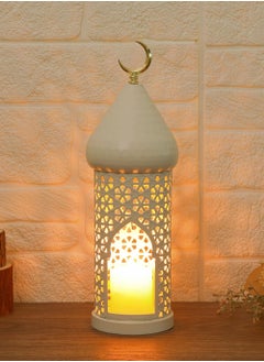 EzzySo 1pc Ramadan Candle Holder Decoration, Metal White Candle Tray Tabletop Home Decor Lantern for Weddings, Diwali, Eid, Iftar Dinner Table Candlelight Decoration, Ornate Candle Lantern  - Image 3