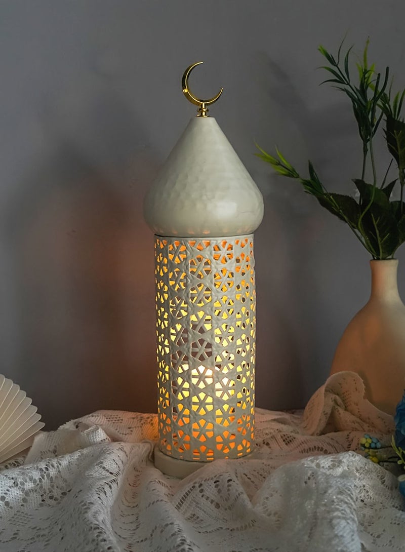 EzzySo 1 Piece Ramadan Candle Holder Decoration Metal White Candle Tray Tabletop Home Decor Lantern for Weddings Diwali Eid Iftar Dinner Table Candlelight Decoration Ornate Candle Lantern - Image 5