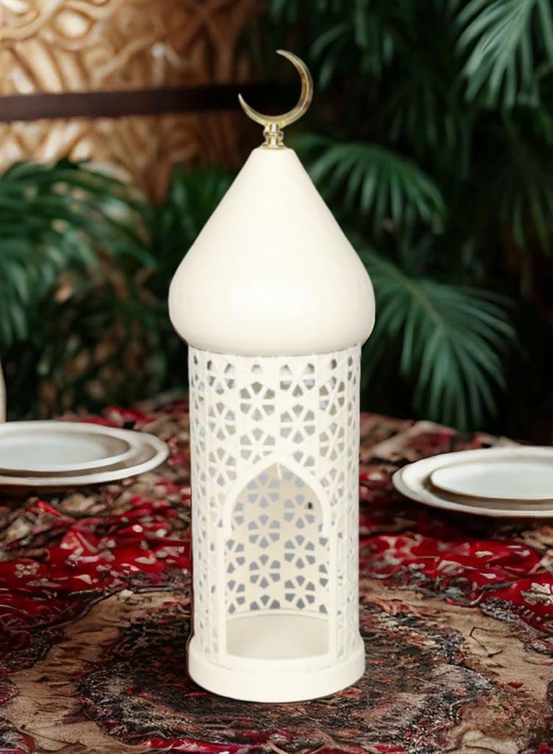 EzzySo 1 Piece Ramadan Candle Holder Decoration Metal White Candle Tray Tabletop Home Decor Lantern for Weddings Diwali Eid Iftar Dinner Table Candlelight Decoration Ornate Candle Lantern - Image 4