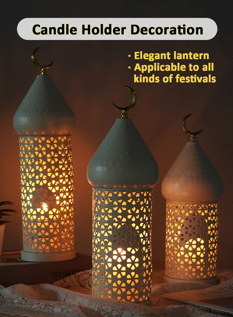 EzzySo 1 Piece Ramadan Candle Holder Decoration Metal White Candle Tray Tabletop Home Decor Lantern for Weddings Diwali Eid Iftar Dinner Table Candlelight Decoration Ornate Candle Lantern - Image 2