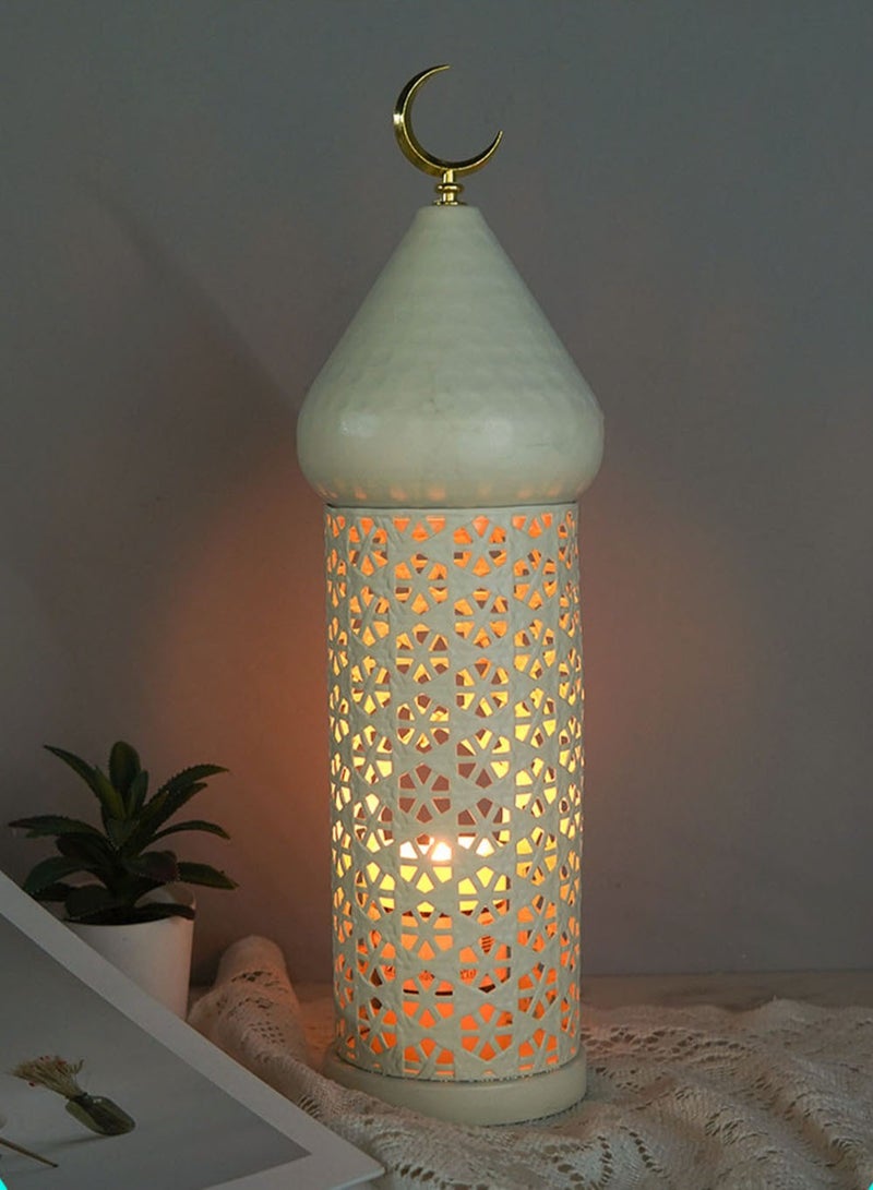 EzzySo 1 Piece Ramadan Candle Holder Decoration Metal White Candle Tray Tabletop Home Decor Lantern for Weddings Diwali Eid Iftar Dinner Table Candlelight Decoration Ornate Candle Lantern - Image 3