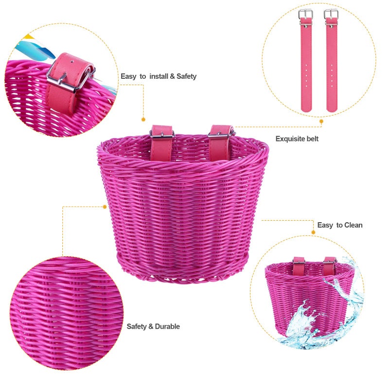 BOAO Boao Kid's Bicycle Basket Streamers Set, Unicorn Children's Bike Handlebar Wicker Basket Bike Streamers Bell and Stickers,Bike Basket Front Decoration for Girls (Rose RED)  - Image 4