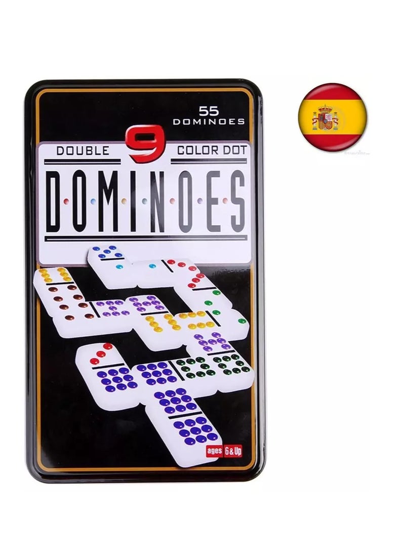 Dominoes 55 Double 9 Colored Domino Game Pieces Metal Box Dominoes - Image 2