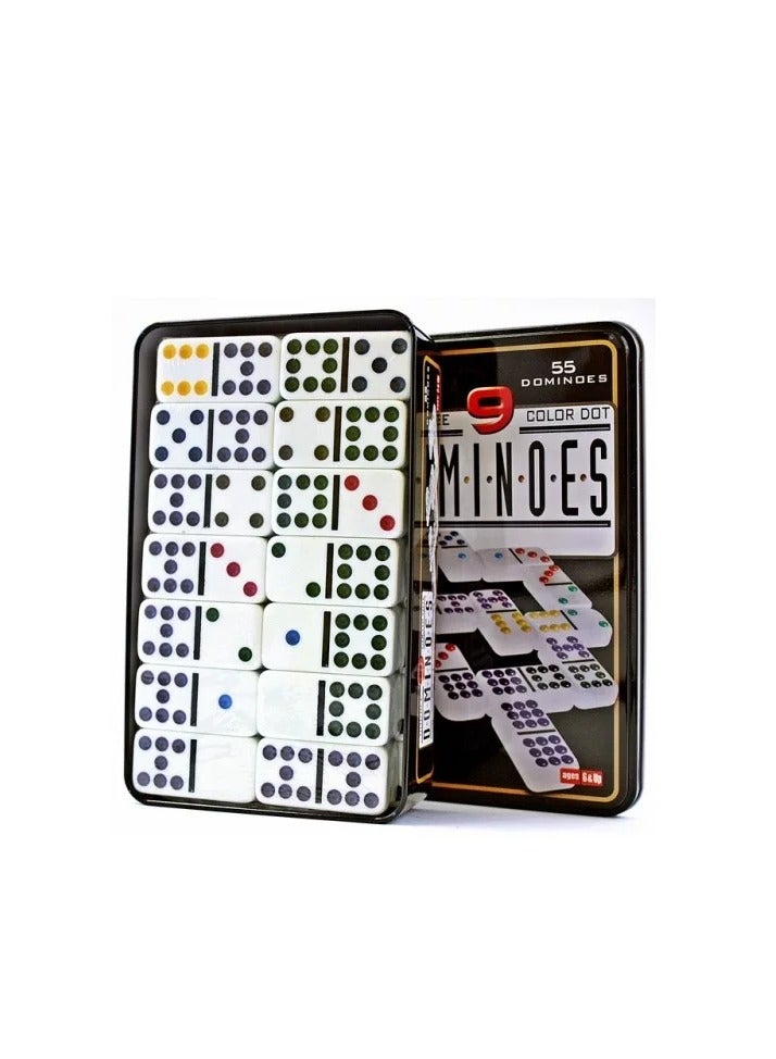 Dominoes 55 Double 9 Colored Domino Game Pieces Metal Box Dominoes - Image 1