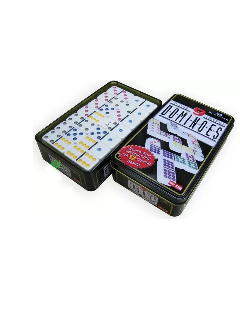 Dominoes 55 Double 9 Colored Domino Game Pieces Metal Box Dominoes - Image 3