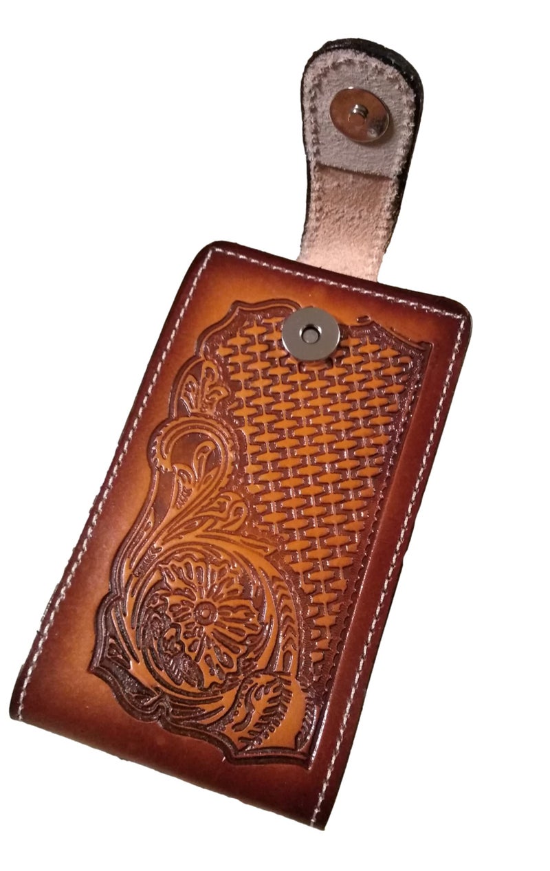 marquez Western autentic Leather Mexican Cell Phone case for Belt with Magnetic Closure. Universal Size (Orange) - Image 2