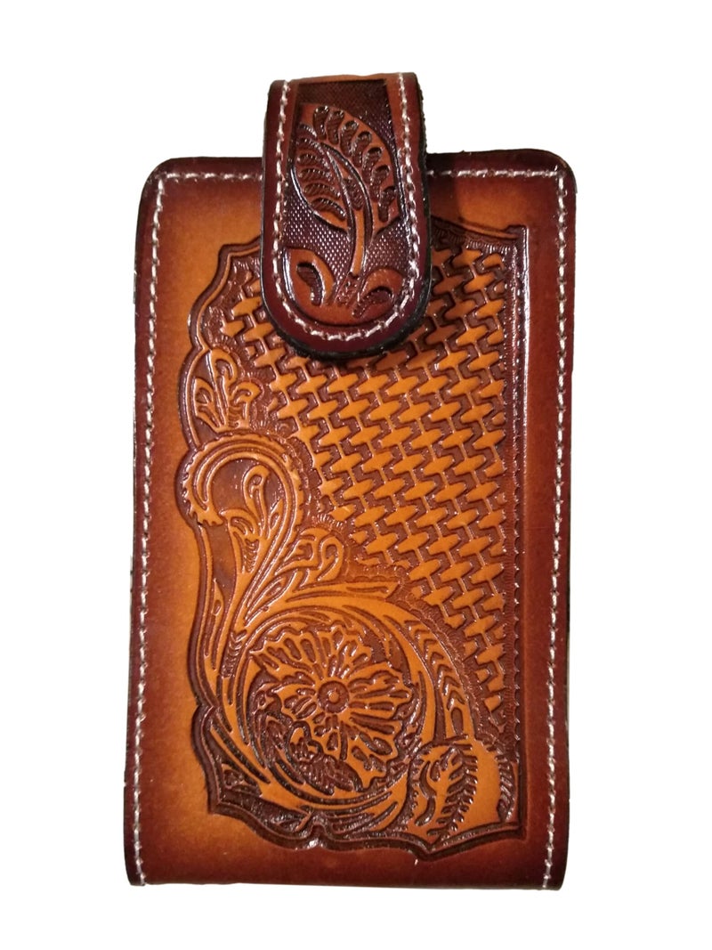 marquez Western autentic Leather Mexican Cell Phone case for Belt with Magnetic Closure. Universal Size (Orange) - Image 1