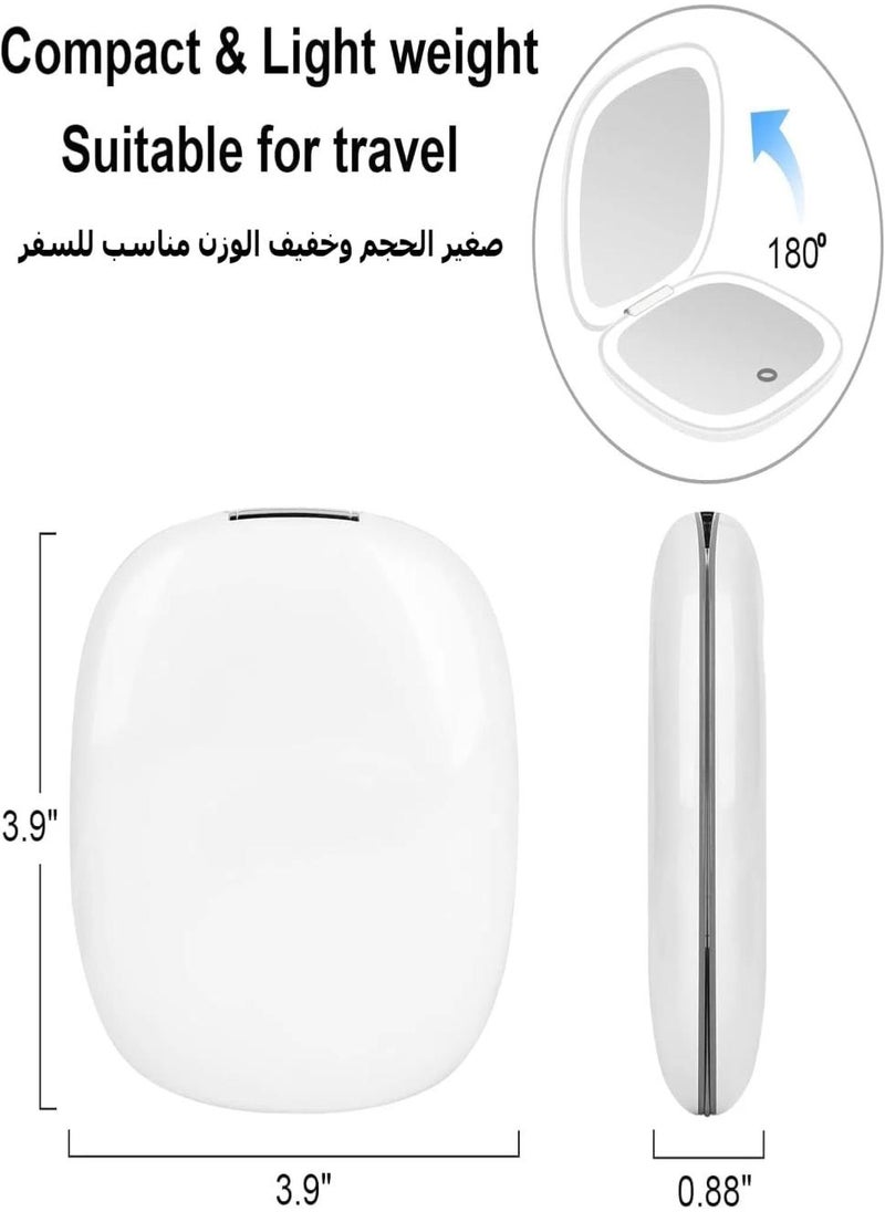 Compact Mirror, Lighted Travel Makeup Mirror with 1X/10X Magnifying Double Sided Dimmable Portable Pocket for Handbag and Pocket, USB Charging