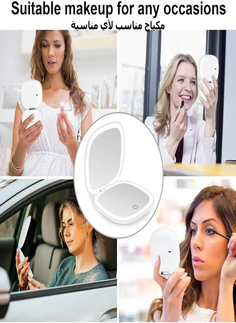 Compact Mirror, Lighted Travel Makeup Mirror with 1X/10X Magnifying Double Sided Dimmable Portable Pocket for Handbag and Pocket, USB Charging