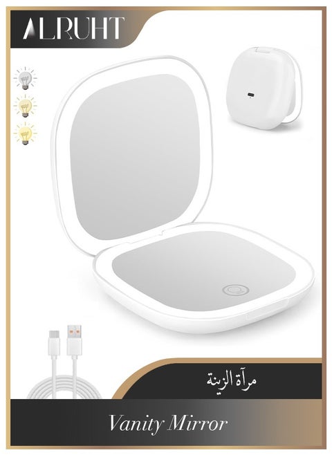 Compact Mirror, Lighted Travel Makeup Mirror with 1X/10X Magnifying Double Sided Dimmable Portable Pocket for Handbag and Pocket, USB Charging