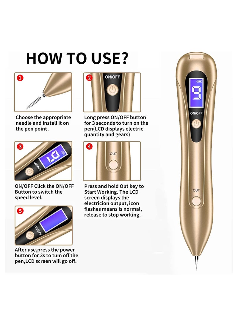 GGEROU Mole Remover Pen,Portable Skin Tag Remover Pen with 9 Strength Levels 10 Replaceable Fine Needles  - Image 4