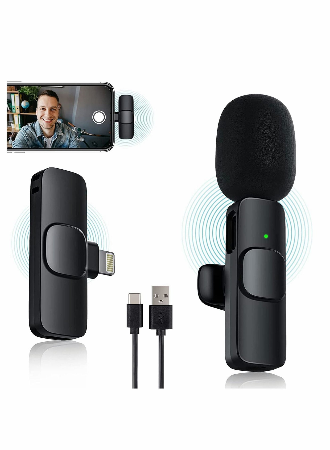 Wireless Lavalier Microphone, Plug-Play Wireless Mic for Recording, YouTube/TikTok/Facebook Live Stream, Noise Reduction Auto-Sync, Suit for iOS/Android Devices, Phone Computer SLR Universal (Type-C)