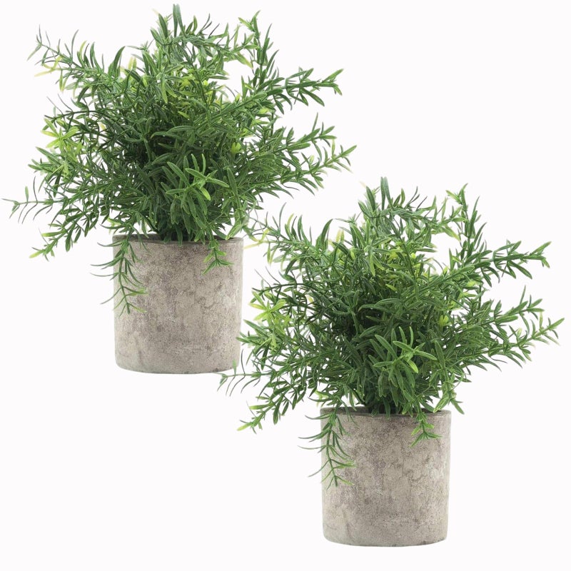 Velener 2Pcs Artificial Potted Rosemary Plants- Rustic Farmhouse Fake Shrubs for Decoration Centerpieces Living Room, Shelf Bedroom Aesthetic Green Bathroom Accessories Boho Small Desk Plant Office - Image 1